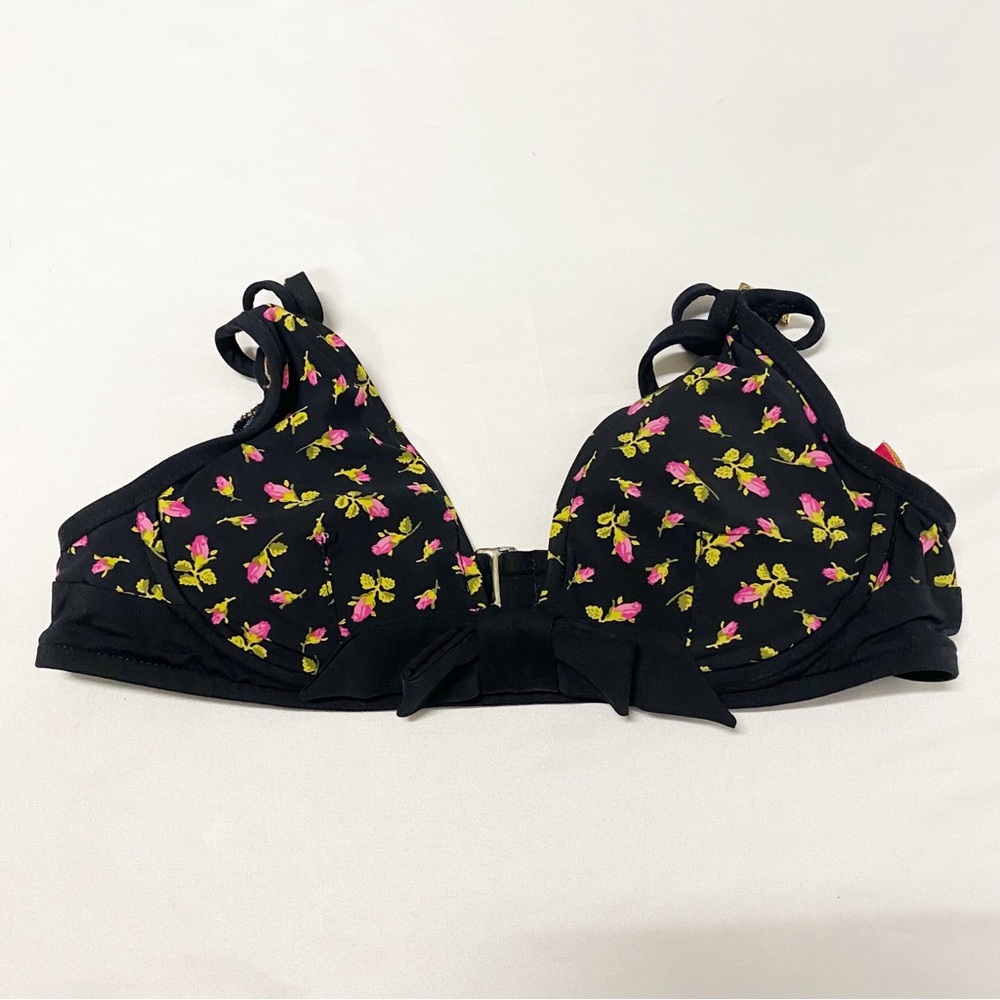 •SOLD• Betsey Johnson Vintage Black, Pink & Leopard Ditsy Floral Print Bikini - Picture 7 of 11